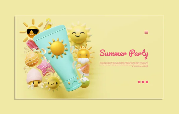 Summer Web Page Template Sun Lotion Illustration —  Vetores de Stock