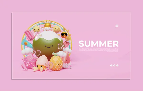 Summer Web Page Template Coconut Illustration —  Vetores de Stock