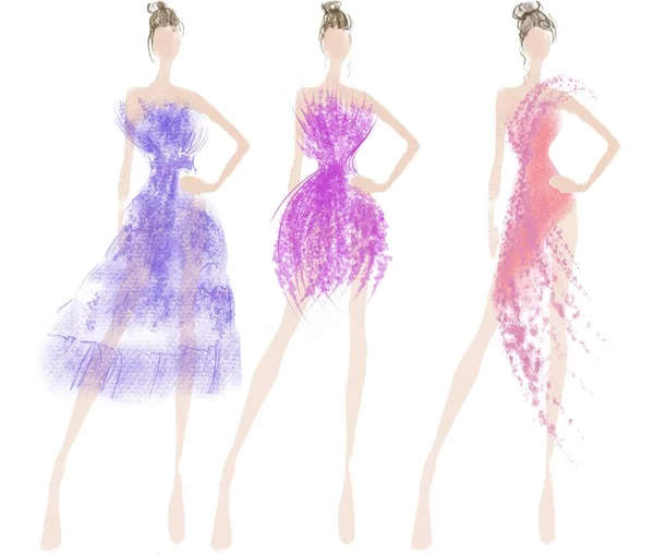 Digitale Mode Illustration Frau im Kleid Stoff Textil — Stockfoto