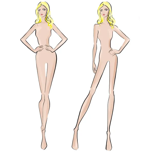 Modèles Mode Croquis Une Figure Femme Sur Fond Blanc — Photo