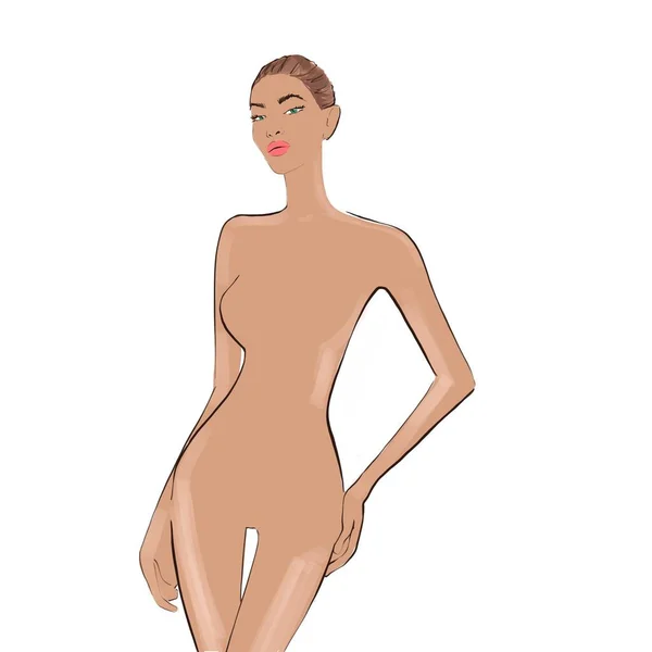 A figure of a woman on a white background. Fashion templates. Croquis.