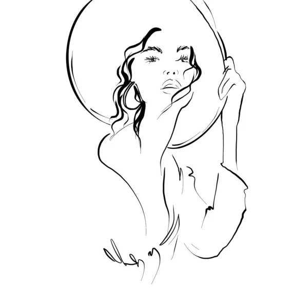 Portrait Une Femme Coiffée Chapeau Sur Fond Blanc Esquisse Illustration — Photo