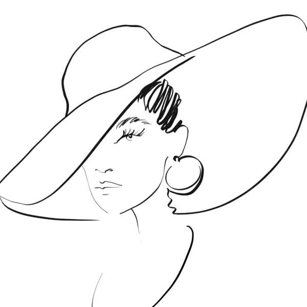 Portrait Une Femme Coiffée Chapeau Sur Fond Blanc Esquisse Illustration — Photo