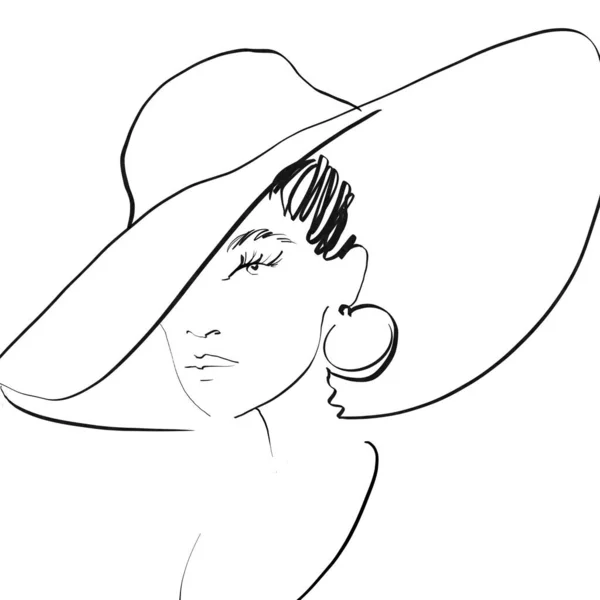 Portrait Woman Hat White Background Sketch Illustration Coloring — Stock Photo, Image