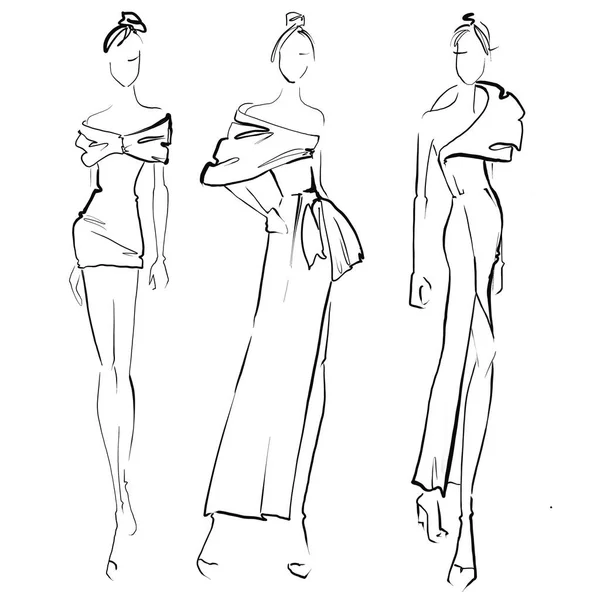 Skiss Fashion Event Illustration Vit Bakgrund Kvinna Aftondressyr Enkel Stil — Stockfoto