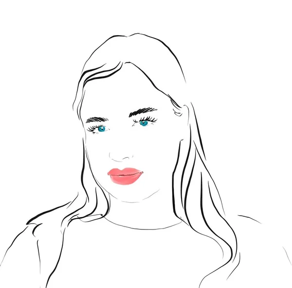 Portré Egy Lány Hölgy Sketch Illusztráció Színező — Stock Fotó