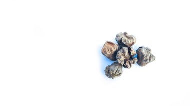 Beyaz arka planda izole edilmiş kahverengi meşe tohumu