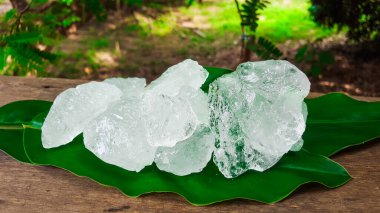 Yeşil yapraklı beyaz alum küpleri güzellik ve tıbbi endüstriyel kavramlar için.