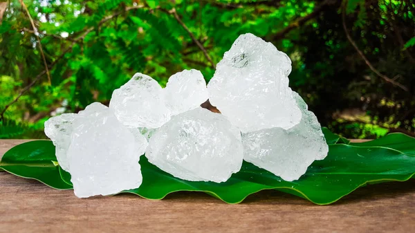 Yeşil yapraklı beyaz alum küpleri güzellik ve tıbbi endüstriyel kavramlar için.