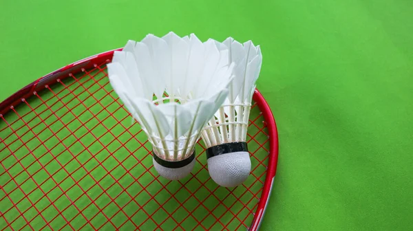 Badminton shutter cocks on on green background