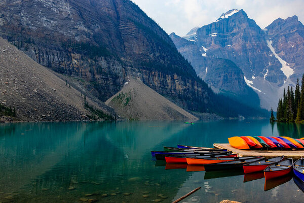 Canoes Moraine Lake Banff National Park Alberta Canada