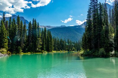 Emerald Gölü 'nün Emerlad suları Yoho Ulusal Parkı İngiliz Kolombiyası Kanada