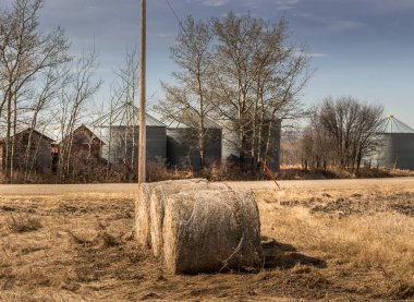 Red Deer County Alberta Kanada 'da kırsal alandaki binaları bataklıklar.