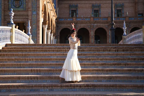 Ballerina Flamenco Donna Bruna Bella Ballerina Spagnola Tipica Sta Ballando — Foto Stock