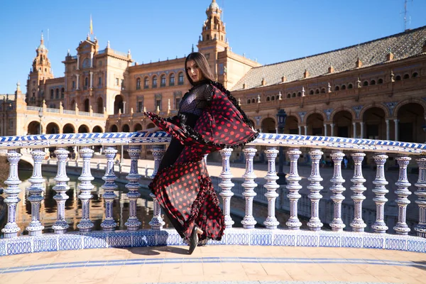 Genç Güzel Bir Kadın Flamenko Dansı Yapıyor Spanyol Pozu Veriyor — Stok fotoğraf