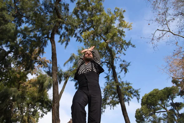 Gypsy Man Long Hair Dancing Flamenco Open Air Stage Park — Stock Photo, Image