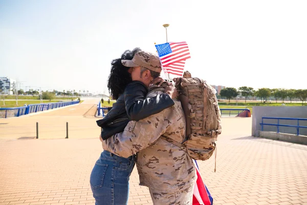 Afro American Woman Soldier Who Has Just Returned War Mission — Stock Photo, Image