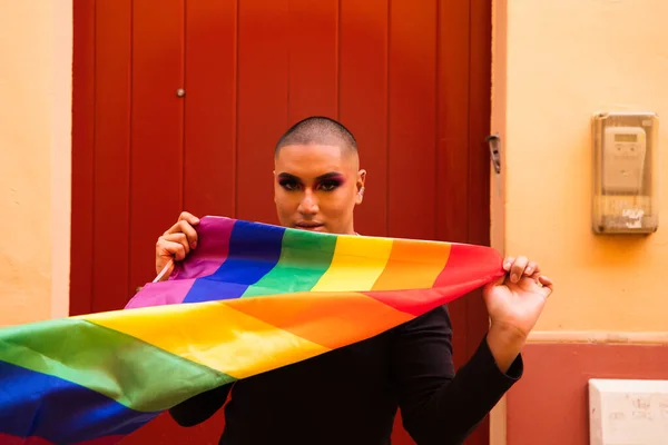 Non Binary Person South American Origin Young Person Wearing Make — Stock fotografie