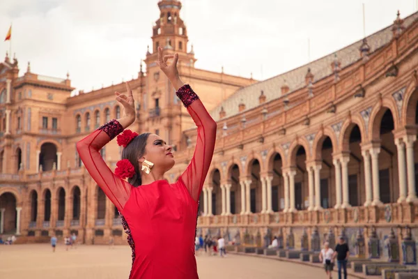 Spanya Seville Bir Meydanda Flamenko Dansı Yapan Güzel Bir Genç — Stok fotoğraf