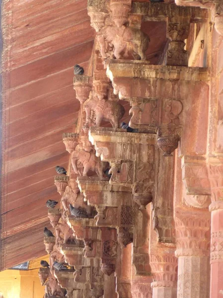 Colunas Lindamente Decoradas Dentro Amber Fort — Fotografia de Stock