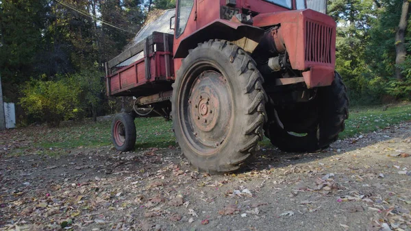 Alter Roter Traktor Der Nähe Eines Bauernhauses Wald — Stockfoto