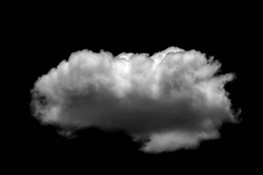 Beyaz bulut, siyah arka planda izole olmuş gerçekçi bir bulut. Beyaz tüylü kümülüs bulutu siyah arkaplanda izole edilmiş.