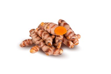 Zerdeçal Bitki, beyaz arkaplan üzerinde izole edilmiş güçlü tıbbi özelliklere sahip Biyoaktif Biyoaktif Biyoaktif Bileşimler içerir.