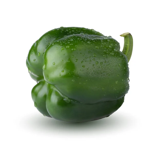 Vatten Droppar Green Bell Pepper Isolerad Vit Bakgrund — Stockfoto