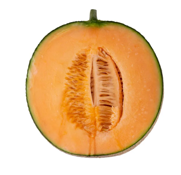 Melons Japonais Melon Cantaloup Avec Graines Isolées Sur Fond Blanc — Photo