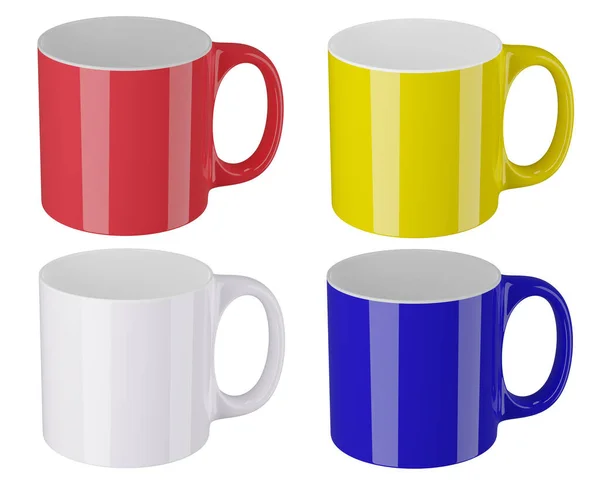 Realistische Rote Tasse Gelbe Tasse Blaue Tasse Und Weiße Kaffeetasse — Stockfoto