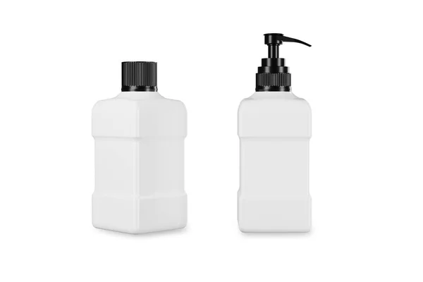 Cleaning Products White Plastic Bottles Shampoo Liquid Laundry Detergent Black — стоковое фото