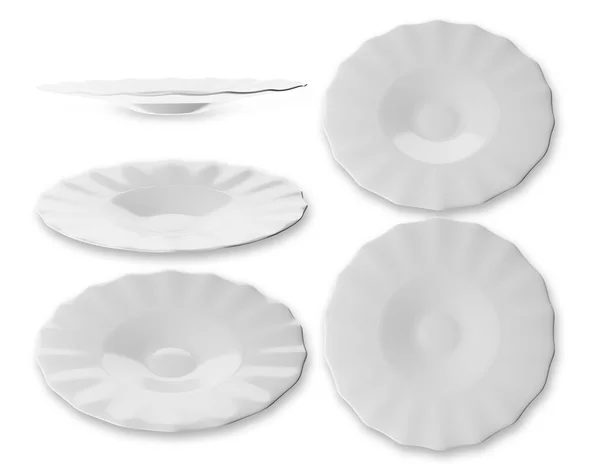 Set White Plate Isolated White Background Render — Stockfoto