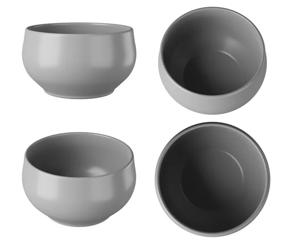 Set Gray Bowl Isolated White Background Render — kuvapankkivalokuva