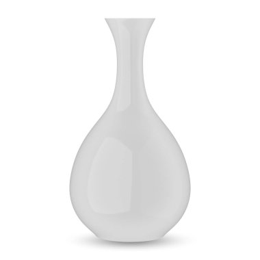 Beyaz arkaplanda izole edilmiş beyaz seramik vazo, 3 boyutlu görüntüleme