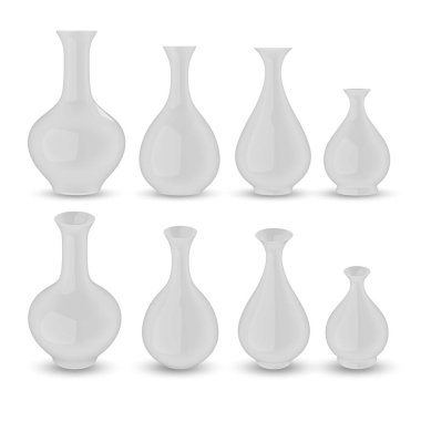 Beyaz arkaplanda izole edilmiş beyaz seramik vazo, 3 boyutlu görüntüleme