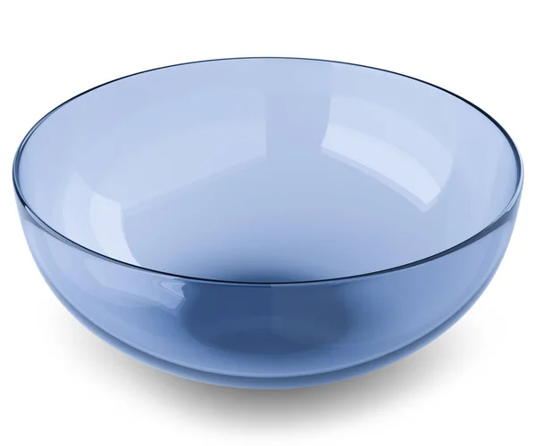 空的蓝色玻璃碗 白色背景隔离 3D渲染 — 图库照片