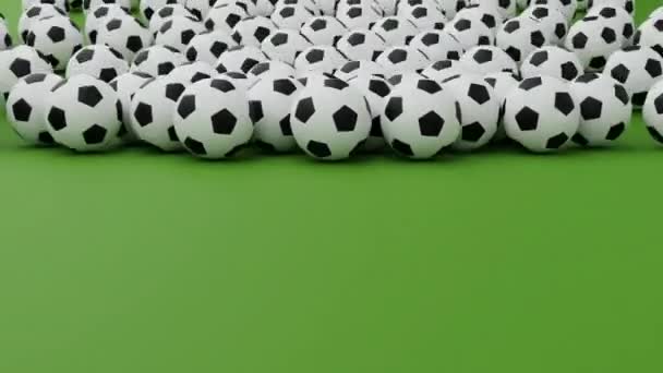 许多漂亮的足球在绿色的屏幕上旋转 3D动画 — 图库视频影像