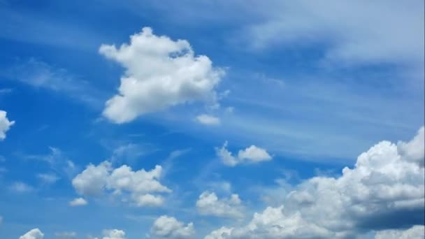 Céu Azul Nuvens Brancas Nuvens Brancas Macias Inchadas Cumulus Cloud — Vídeo de Stock