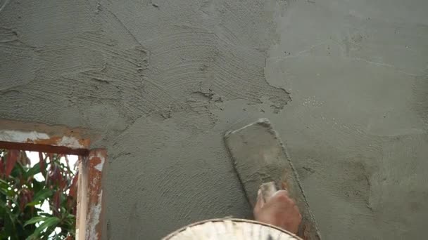 Plasterer Applies Plaster Wall Spatula — Wideo stockowe