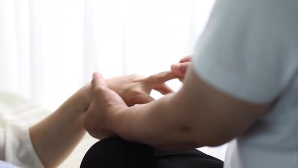 Beautician Massages Reflexology Hands Massage Beauty Treatment Concept — стоковое видео