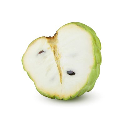 Elma şekeri ya da kremalı elma. Olgun, egzotik bir meyve. Beyaz arka planda izole edilmiş.