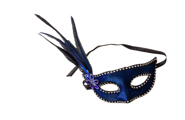 Carnevale Maschera Sfondo Maschera Carnevale Femminile Blu Elegante Con Piume — Foto Stock