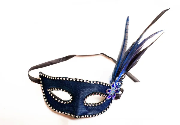Carnevale Maschera Sfondo Maschera Carnevale Femminile Blu Elegante Con Piume — Foto Stock