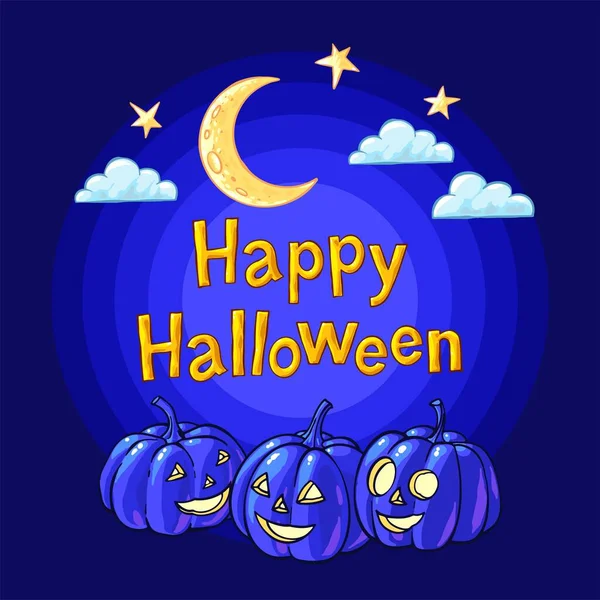 Buon Halloween Illustrazione Vettoriale Del Fumetto Notte Oscura Stellata Lunare — Vettoriale Stock