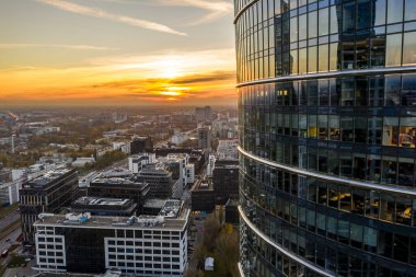 Warsaw skyscrapers in the city center before sunset