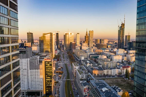 Warsaw Skyscrapers City Center Sunset — Stockfoto