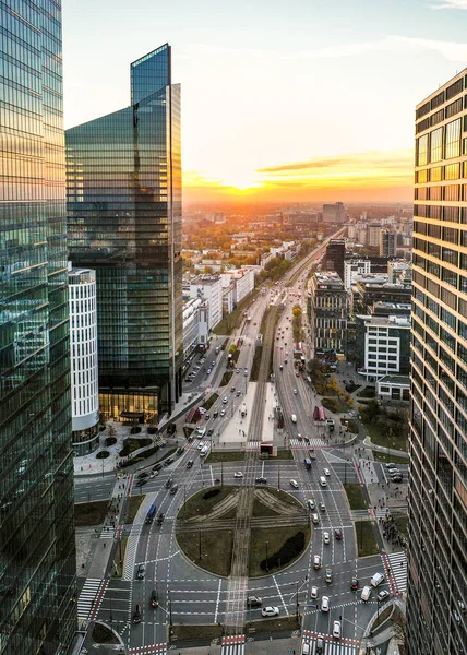 Warsaw Skyscrapers City Center Sunset — Stockfoto