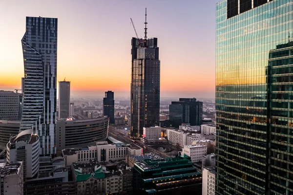 Warsaw Skyscrapers City Center Sunset — Stockfoto