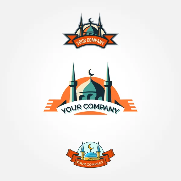 Set of vintage mosque badges and emblems — Stock Vector