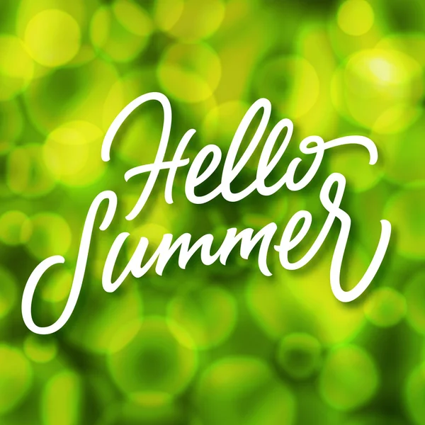 Green summertime background and hello summer lettering — Stock Vector
